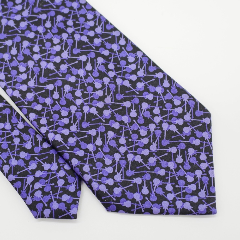 Carlos Santana‎ Purple Black "All Over Guitar Print" Silk Tie